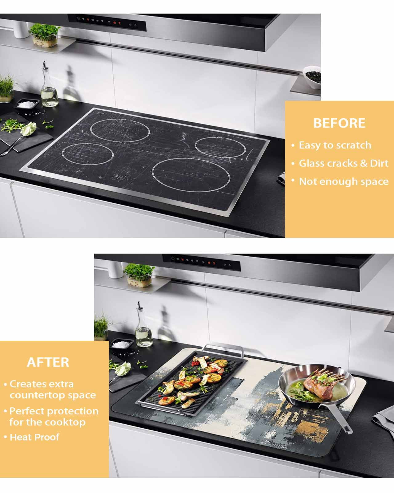 nqOlkjepod Large Induction Cooktop Protector Mat 24"x21", Abstract City Stove Top Covers for Electric Stove, Retro Chic Abstract Building Oil Painting Stove Burner Cover Mats, Glass Top Stove Cover
