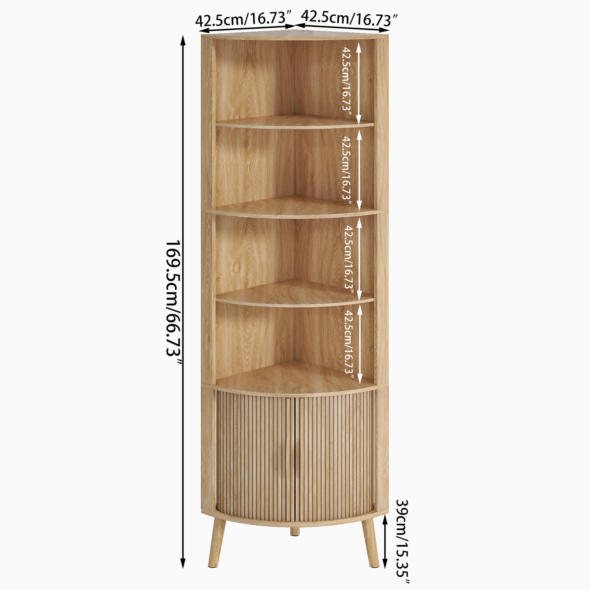 Bathroom Floor Corner Cabinet with Doors, Freestanding Narrow Storage Cabinets for Living Room, Kitchen, Walnut Color