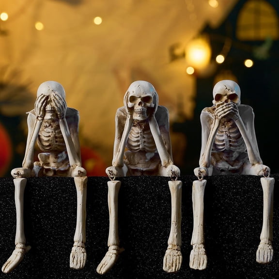 Halloween Skeleton Decor Indoor, Set of 3 Resin Figurines Decorations for Home