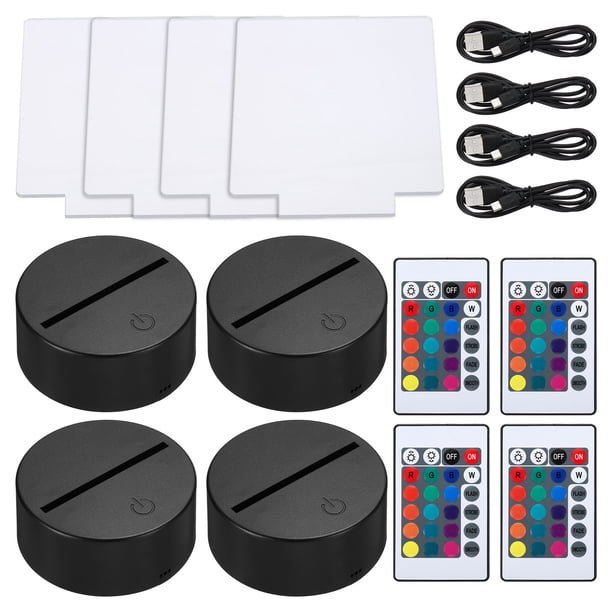 Base de luz nocturna LED 3D de 4 piezas, base LED de gran tamaño para exhibir acrílicos de 16 colores (4 piezas)