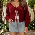 thumbnail image 2 of Arlun Womens Tie Front Bow Cardigan Sweaters Cropped Solid Color Cable Knit Cardigans Trendy Fall Winter Loose Comfortable Long Sleeve Outerwear 2025 Red XL, 2 of 5