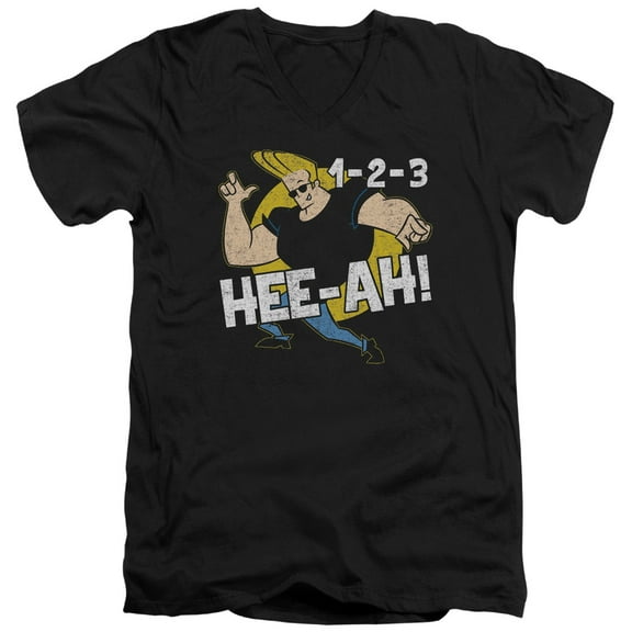 Johnny Bravo 123 S/S Adult V-Neck 30/1 T-Shirt Black
