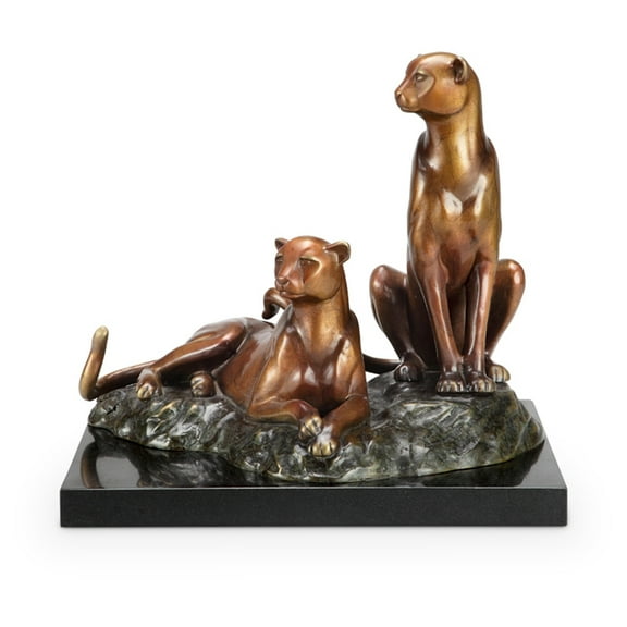 SPI Alert Hand Painted Brass Cheetah Couple Statue on Marble Base
