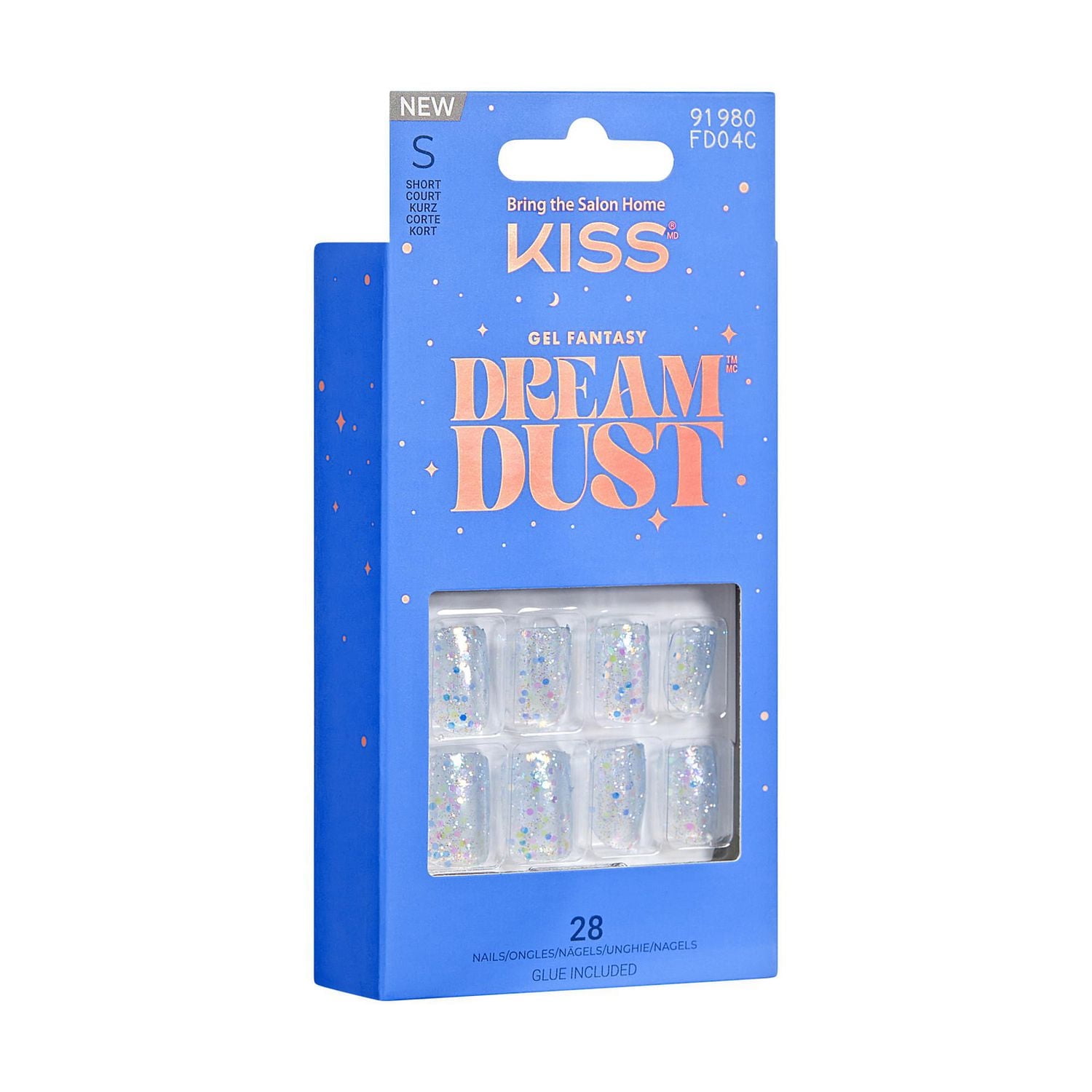 KISS Gel Fantasy Dreamdust, Champagne, Short Square, 28 count., Champagne