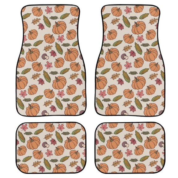 Xoenoiee Car Liner All Weather Protection Car Floor Mat, Thanksgiving Pumpkin Leaf Corn Pattern Universal Auto Floor Mat Set of 4, Fit Most Vehicle, Cars, Sedan, Truck, SUV