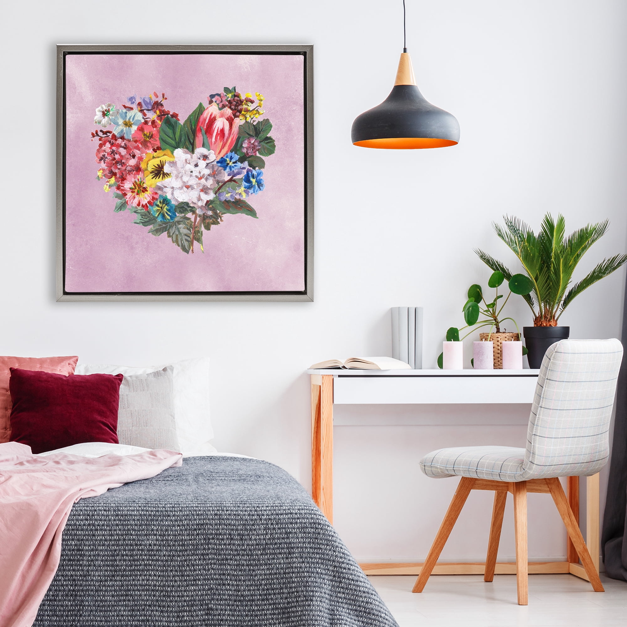 Stupell Industries Heart Shaped Garden Blooms Gray Framed Floater Canvas Wall Art, design by Melissa Wang