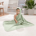 thumbnail image 5 of Comfy Cubs 2 Pack Baby Hooded 9 Layer Muslin Cotton Towel for Kids, Large 32” x 32”, Ultra Soft, Warm, and Absorbent. Baby Essentials Bath Towels, Cute Unisex Cover for Girls and Boys (2 Pack, Sage), 5 of 6