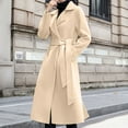 thumbnail image 4 of Herrnalise Women's 2024 Fall Fashion Overcoat Faux Suede Shacket Jacket Lapel Belted Long Trench Coats Beige,L, 4 of 7