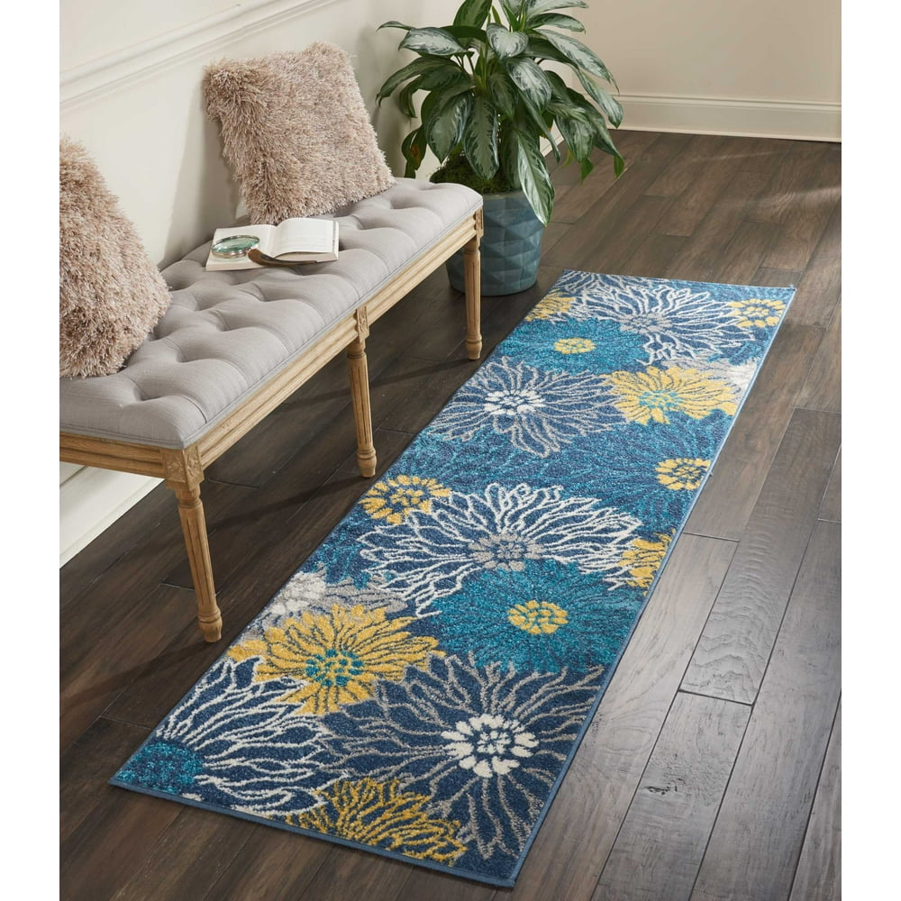Nourison Passion Floral Floral Teal Blue Area Rug