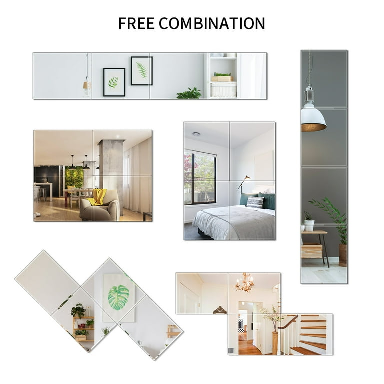 CRUGLA 4PCS 11x14 Glass Full Body Wall Mirror Tiles, Self Adhesive Full Length Home Gym Mirror, Frameless Glass Mirror for Bedroom Living Room Dorm