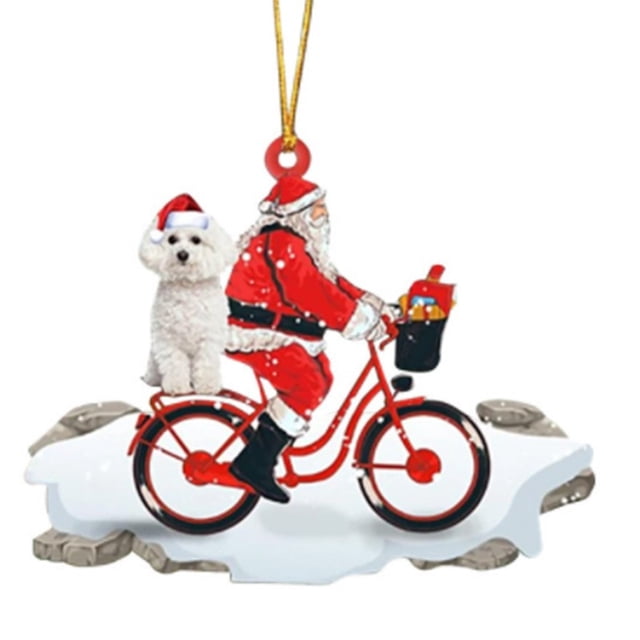 Decoraciones de Árbol de Navidad Colgante de Navidad de Santa Claus Muñeca de Cachorro de Acrílico Bicicleta Árbol de Navidad Conjunto Colgante Decoración de Santa Claus