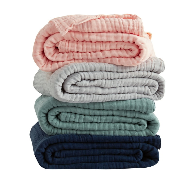 EMME Muslin Blanket 100% Cotton Throw Blankets For Couch Breathable Gauze Blanket All Season Soft And Lightweight Pre-Washed Cotton Blanket (Navy, 50"x70