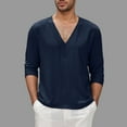 thumbnail image 2 of MIXUE Mens T-Shirts Summer Solid Color V Neck Long Sleeve Casual Beach Pullover Tops T Shirts Activewear,Blue,XL, 2 of 4