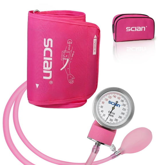SCIAN Manual Blood Pressure Cuff - Aneroid Sphygmomanometer with European Cuff 12.6-20.8" and D-Ring, Come with Carrying Bag for Nurse Doctor Senior Adult, Pink-Large Cuff