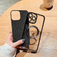 thumbnail image 3 of Compatible with iPhone 13 Pro Max 6.7 Inch Case,Luxury Magnetic Glitter Plating Bling Sparkle Shiny Clear Phone Case with Camera Protection,Compatible with MagSafe for Women Girls-Black, 3 of 12
