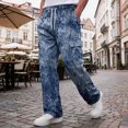 thumbnail image 4 of Relaxed Fit Cargo Pants For Men Tie‑Dye Print Wide Leg Long Trousers Elastic Drawstring Waist Casual Work Pants, 4 of 7
