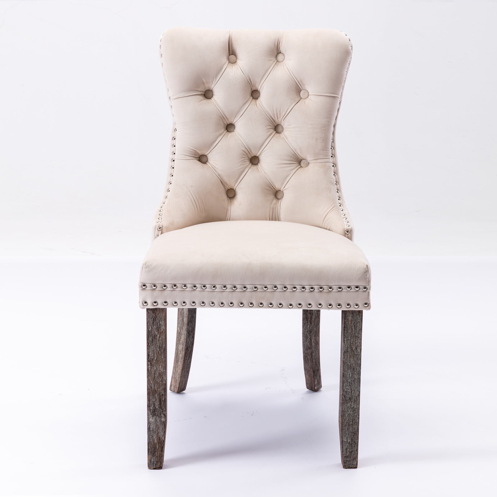 Set of 6 Velvet Fabric Dining Chairs Luxury Tufted Back with Nailed Trim and Back Ring Pull Home Kitchen Dining Room Chairs Armless Accent Side Chairs Solid Rubber Wood Legs