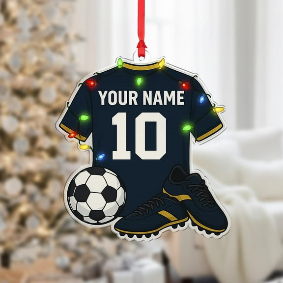 Personalized Soccer Jersey Acrylic Christmas Ornament with Lights Custom Name & Number Sports Holiday Tree Decor, Player/Team Fan Keepsake