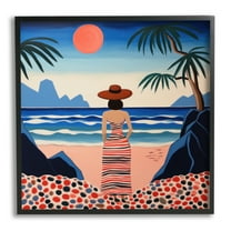 Stupell Industries Patterned Woman on Beach Landscape Painting Black Framed Art Print Wall Art, 24 x 24