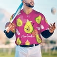 thumbnail image 5 of Zufioo Pink Green Avocado Print Men's Baseball Short Sleeve, Moisture Wicking Button-Down Hip Hop Tee-Medium, 5 of 7