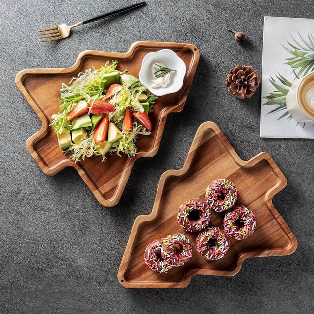 Bandeja de Madera con Forma de Árbol de Navidad, Ideal para Decorar Postres, Tartas y Frutas En Restaurantes | Elaborada Artesanalmente | 28 X 20 X 1,8 Cm | Color Café | 1 Unidad