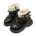 thumbnail image 4 of HWRETIE Toddler Shoes,Children's Winter Leather Boots Fleece Warm Side Zipper Padded Short Boots Girls' Martin Boots British Style Casual Autumn Snow Boots Black, 4 of 4
