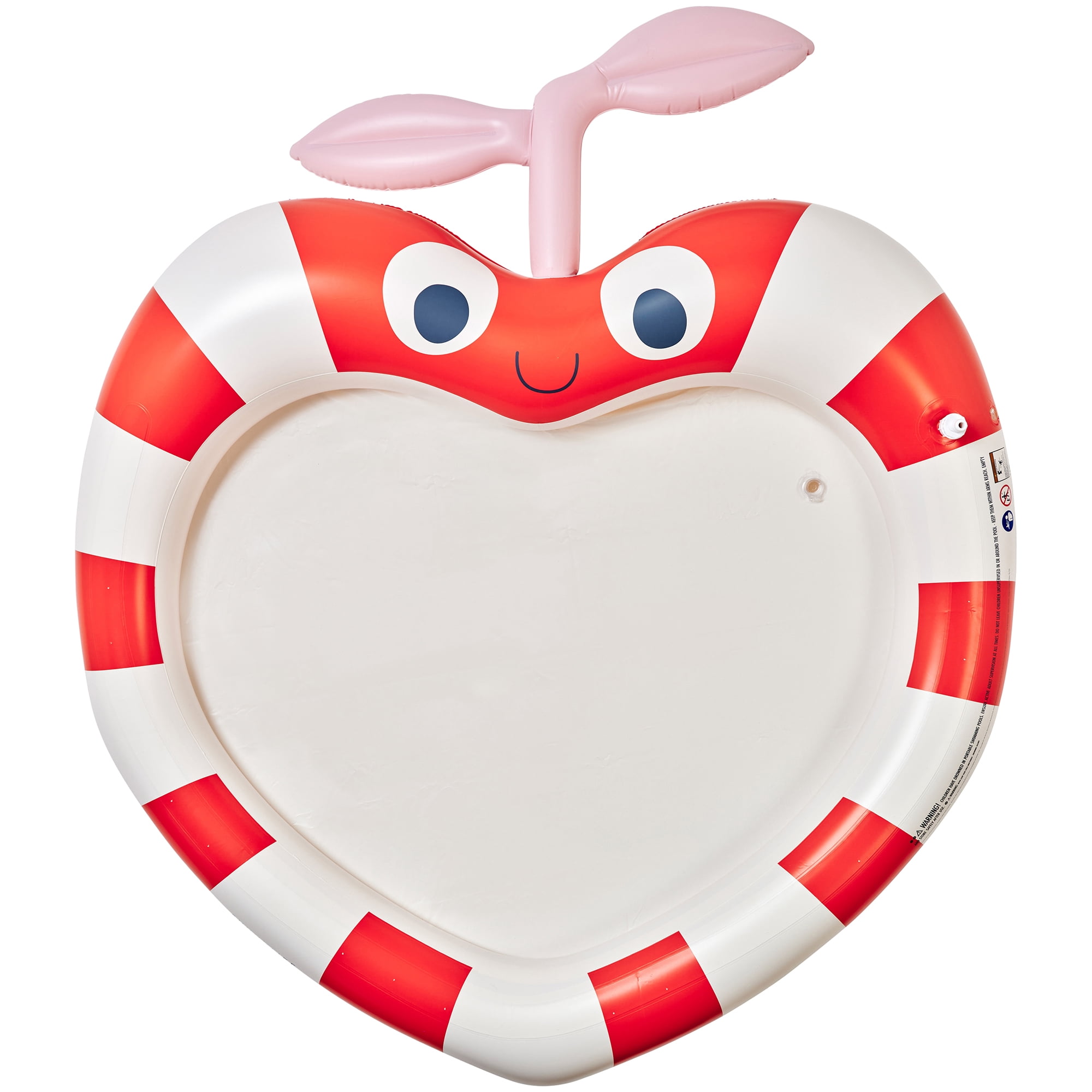 Sunnylife: Kids Sprinkler Mat - Poppy the Peach - Red-White Striped Fruit Character, 59" Inflatable Water Sprayer Wade Pool, Outdoor Play Splash Center