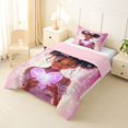 thumbnail image 2 of Castle Fairy Sweet Black Girl Twin Comforter Sets 2pcs,Dreamy Glowing Heart Bedding Set,Pink,Pink Reversible,1 Comforter and 1 Pillowcase, 2 of 6