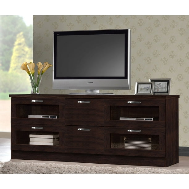 Dark Brown Wood Tv Cabinet, Tv Armoire With Doors And Drawers