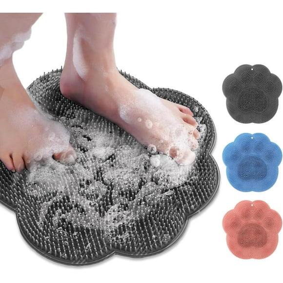 Shower Foot Scrubber Mat with Non-Slip Suction Cups, Foot Back Cleaning Pad Back Washer Exfoliating Bath Wash Pad, Non Slip Bathtub and Shower Mat with Suction Cups and Drain Holes (Gray)