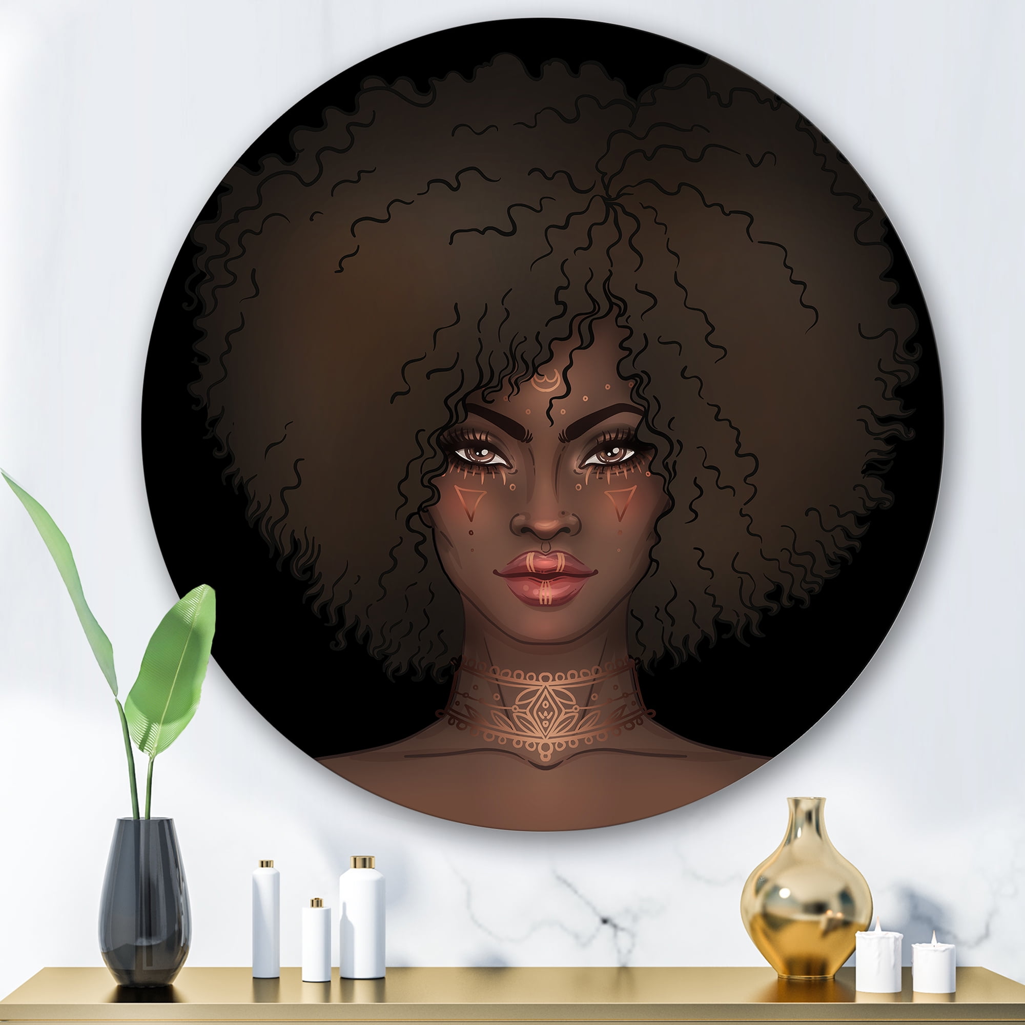 Designart 'Portrait of Afro American Woman III' Modern Circle Metal Wall Art 36x36 - Disc of 36