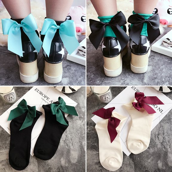 AYYUFE Women Fashion Cotton Solid Color Breathable Hemming Bowknot Short Ankle Socks