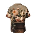 thumbnail image 4 of Balery Vintage Peonies Rustic Charm Men's Casual Button Down Shirt Short Sleeve Textured Summer Cuban Beach Shirts-Medium, 4 of 7