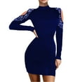 thumbnail image 3 of New Years Eve Dresses For Women Glitter Split Hems Contrast Mesh Turtleneck Sleeve Party Dress, 3 of 7