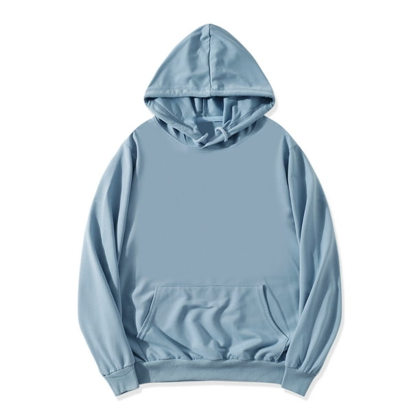Sudadera con capucha para hombre, manga larga, con cordón sólido y bolsillo Azul polvoriento XL
