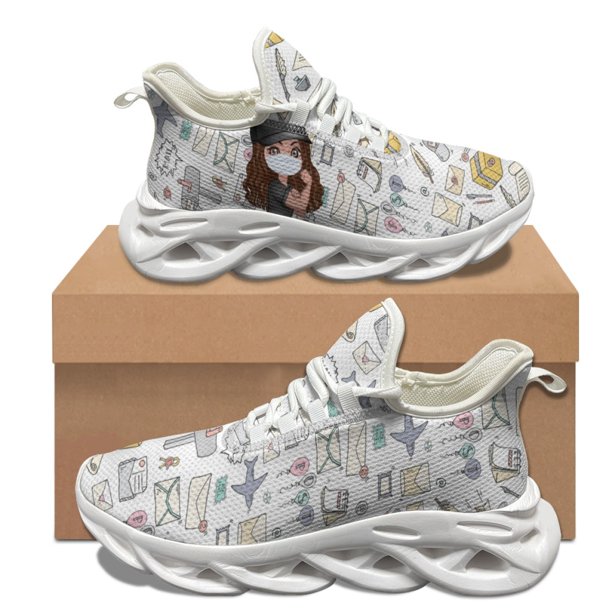 Zapatillas deportivas con cordones para mujer, diseño de mensajero, con impresión 3D, para exteriores, informales, cómodas y vulcanizadas.