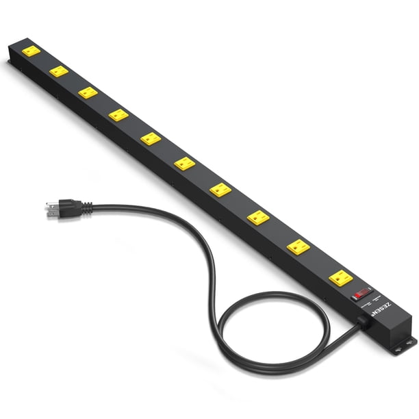 ZESEN Protector contra sobretensiones de regleta larga resistente de 10 tomacorrientes con cable de 4 pies para banco de trabajo de taller de garaje, certificado ETL, negro