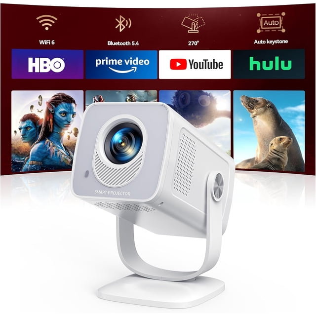Toptro TP2 Mini-Projector with WiFi 6 and Two-Way Bluetooth 5.4, 4K 1080P Support Portable-Projector, Auto Keystone 270° Rotation