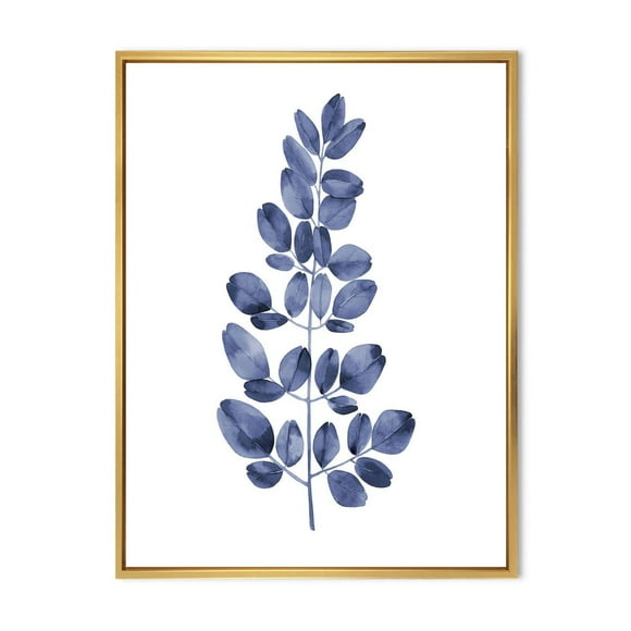 Designart Navy Blue Eucalyptus II FLOAT FRAME WALL ART
