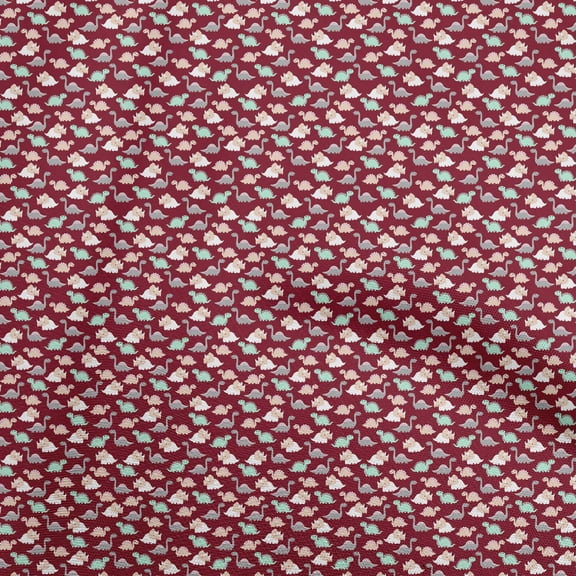 oneOone Viscose Jersey Maroon Fabric Colorful Dinosaur Cartoon Sewing Material Print Fabric By The Yard 60 Inch Wide