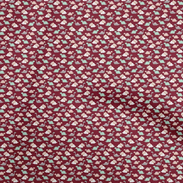 oneOone Rayon Maroon Fabric Colorful Dinosaur Cartoon Sewing Craft Projects Fabric Prints By Yard 56 Inch Wide