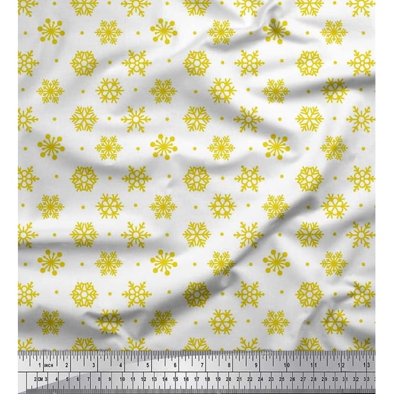 Soimoi Moss Georgette Fabric Dot & Snow Flakes Floral Print Sewing Fabric Yard 42 Inch Wide