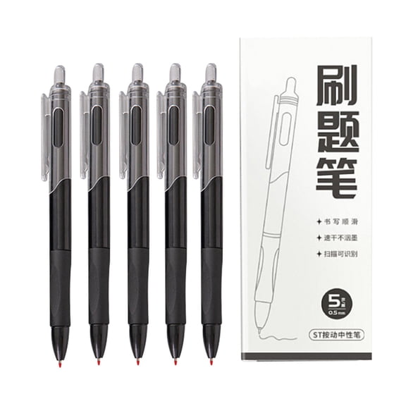 5 Pcs 0.5 mm Black Ink Gel Pens Fine Point Smooth Writing Quick Dry Pen Fine Point Pens Retractable Pens for Journaling Note Office Desk Gift, Multifunction Writing Pens, Black Barrel - Black Pen