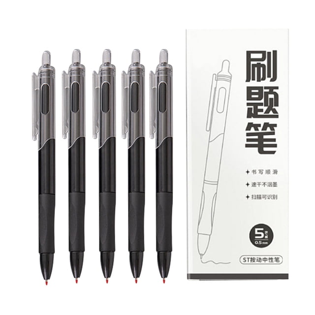 Gel Pens Fine Point Black Ink Smooth Writing Rollerball Pen Non Slip Grip Durable Clip No Bleed Writing Pen Multi Color Barrel Option for Journaling Note Taking Office Daily Writing Use 5Pcs 0.5mm