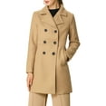 thumbnail image 3 of INSPIRE CHIC Women's Notched Lapel Long Sleeves Double Breasted Mid-Lentgh Overcoat XL Camel, 3 of 8