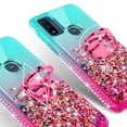 thumbnail image 4 of Liquid Glitter Phone Case for Motorola Moto G Play 2023/G Pure / Moto G Power 2022 Case Ring Kickstand for Girls Women Clear Case Cover - Teal/Pink, 4 of 5