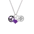 thumbnail image 2 of Delight Jewelry Silvertone Large Purple Tiger Print Peace Sign - Purple Heart Nurse Strong Zoe Necklace, 2 of 4