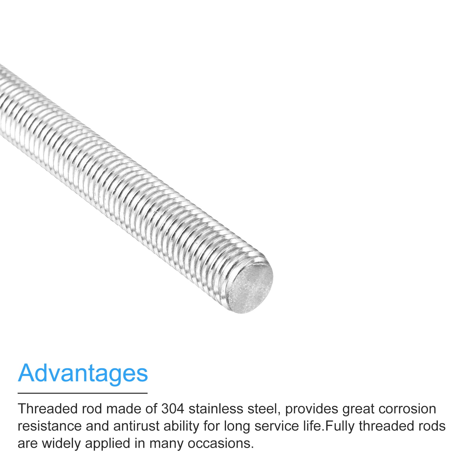 Fully Threaded Rod M14 x 300mm 2mm Pitch 304 Stainless Steel Right Hands 2pcs