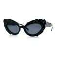 thumbnail image 5 of Womens Floral Thick Plastic Foliage Oval Retro Fashion Plastic Sunglasses All Black, 5 of 8