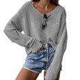 thumbnail image 1 of Suéter de cuello en V de gran tamaño de hombro Slouchy manga larga suéter de color sólido para las mujeres, 1 of 5